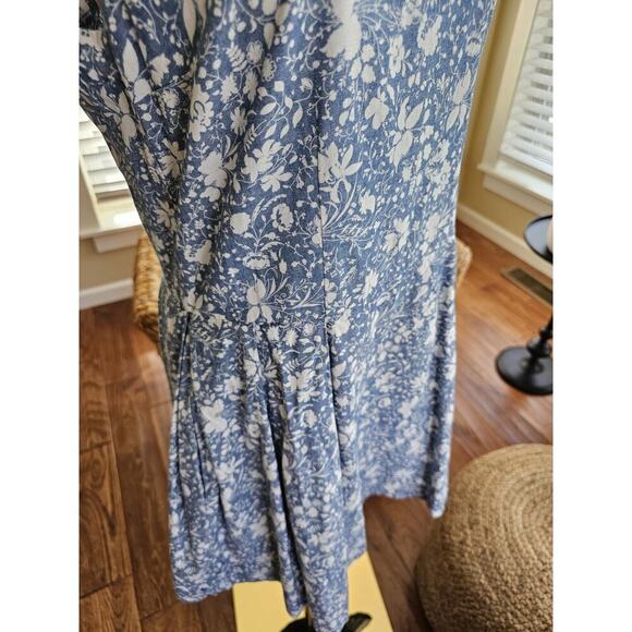 Gap Floral Pleated Fit And Flare Dress Pockets Size 8 Cottagecore Chambray Blue - Picture 11 of 13